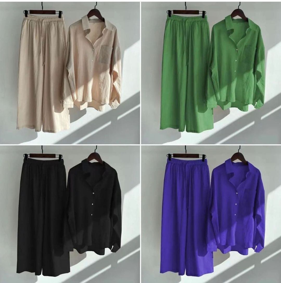 Cotton Linen Shirt Set Women 2-piece Loose Long Sleeved Casual Suit Pants Retro Oversize Solid Color Blouse Trousers Sweatshirt