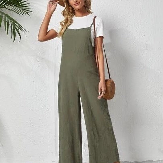 Women Strap Loose Jumpsuit, Summer Casual Wide Leg Pants, Solid Dungaree Bib Overalls Sleeveless Oversized Cotton Linen Jumpsuits